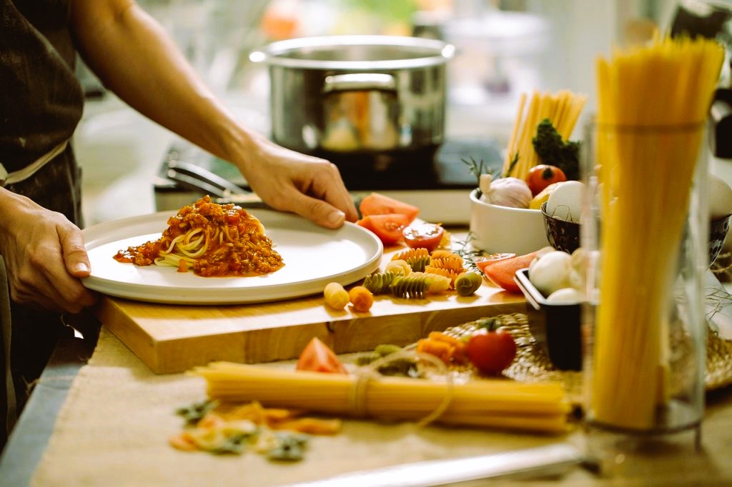 The cook prepares food